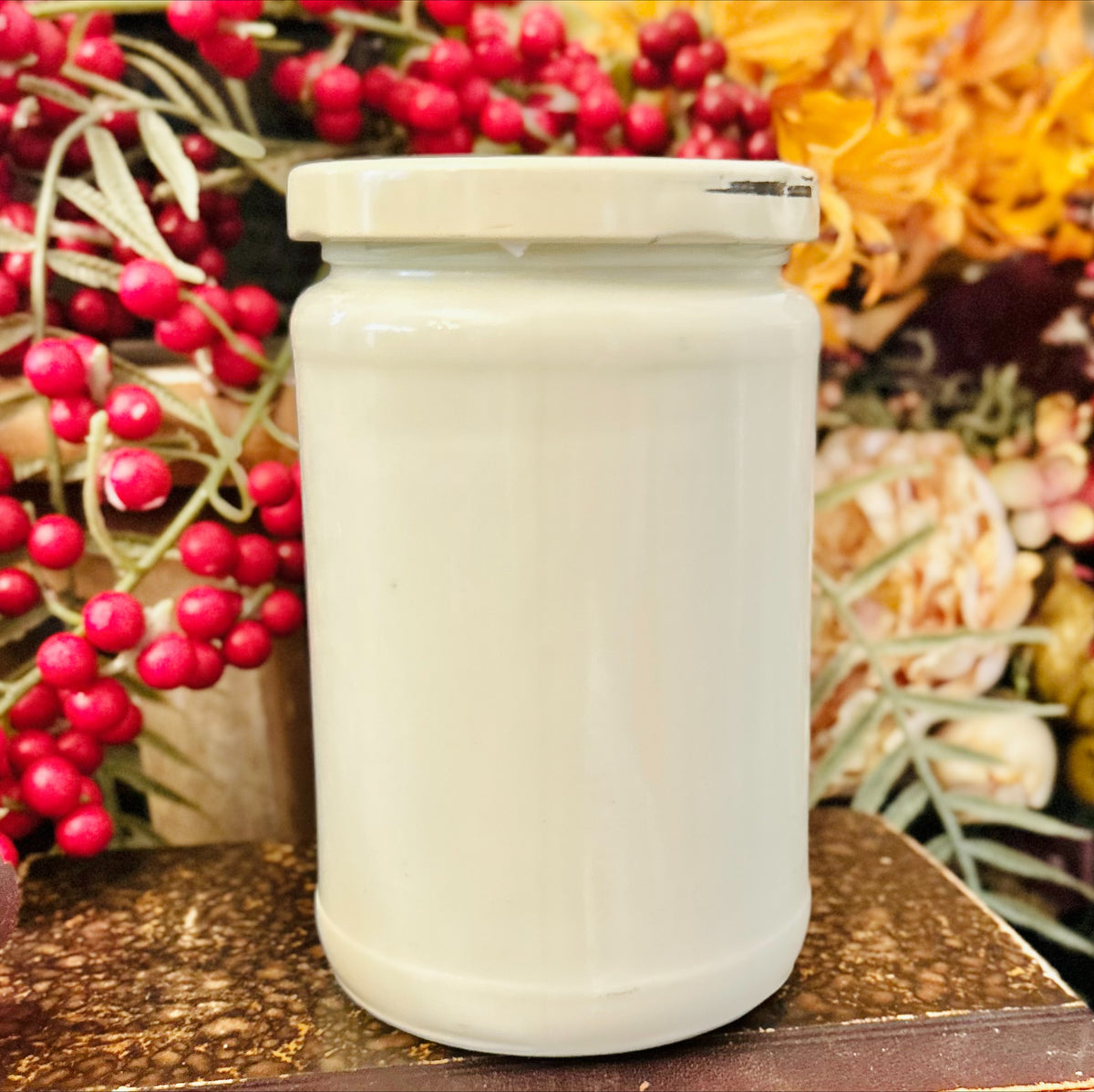 Vintage James Keiller & Son Dundee Marmalade Jar / Ivory Milk Glass with Original Lid