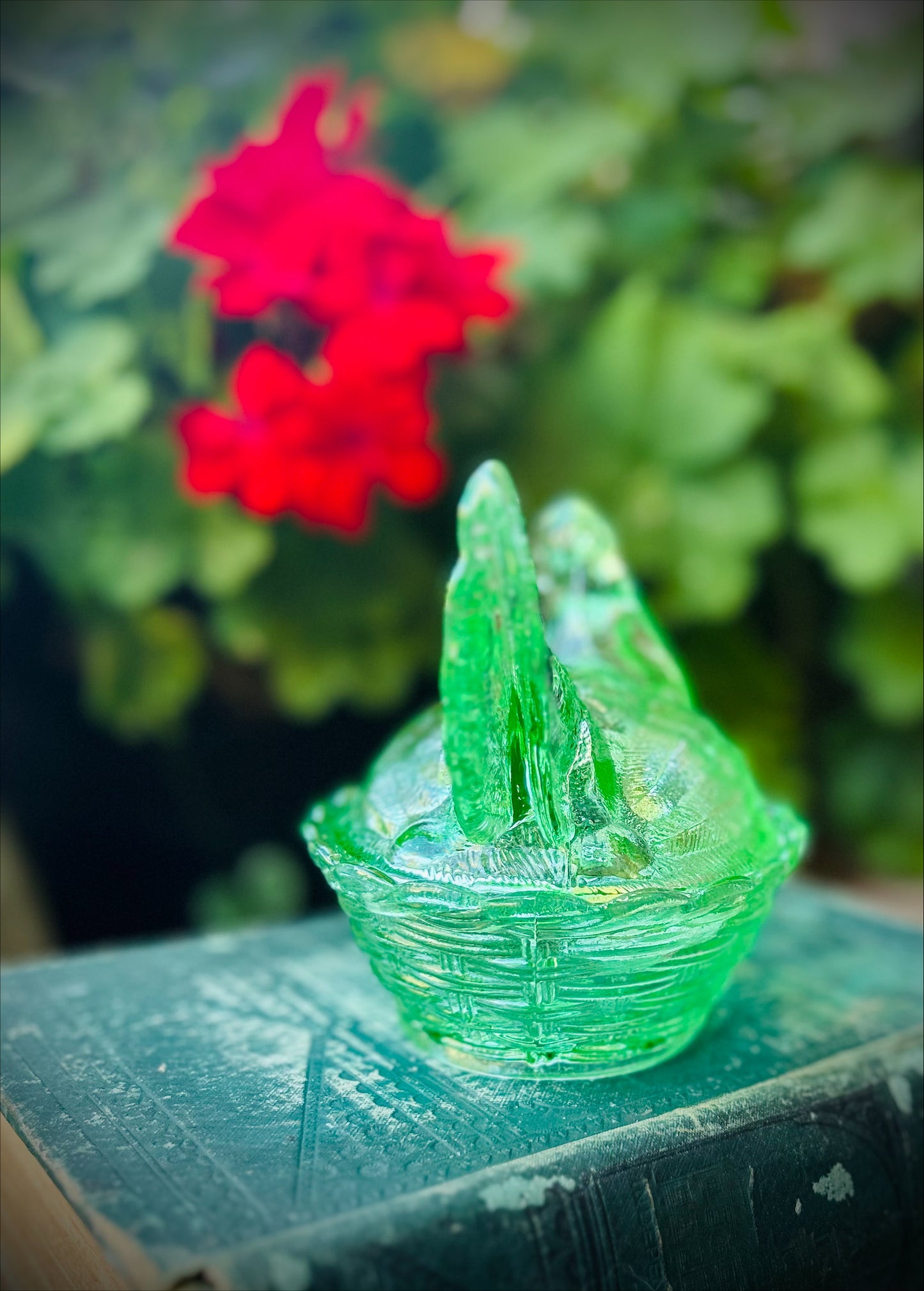 Vintage Green Hen on Nest