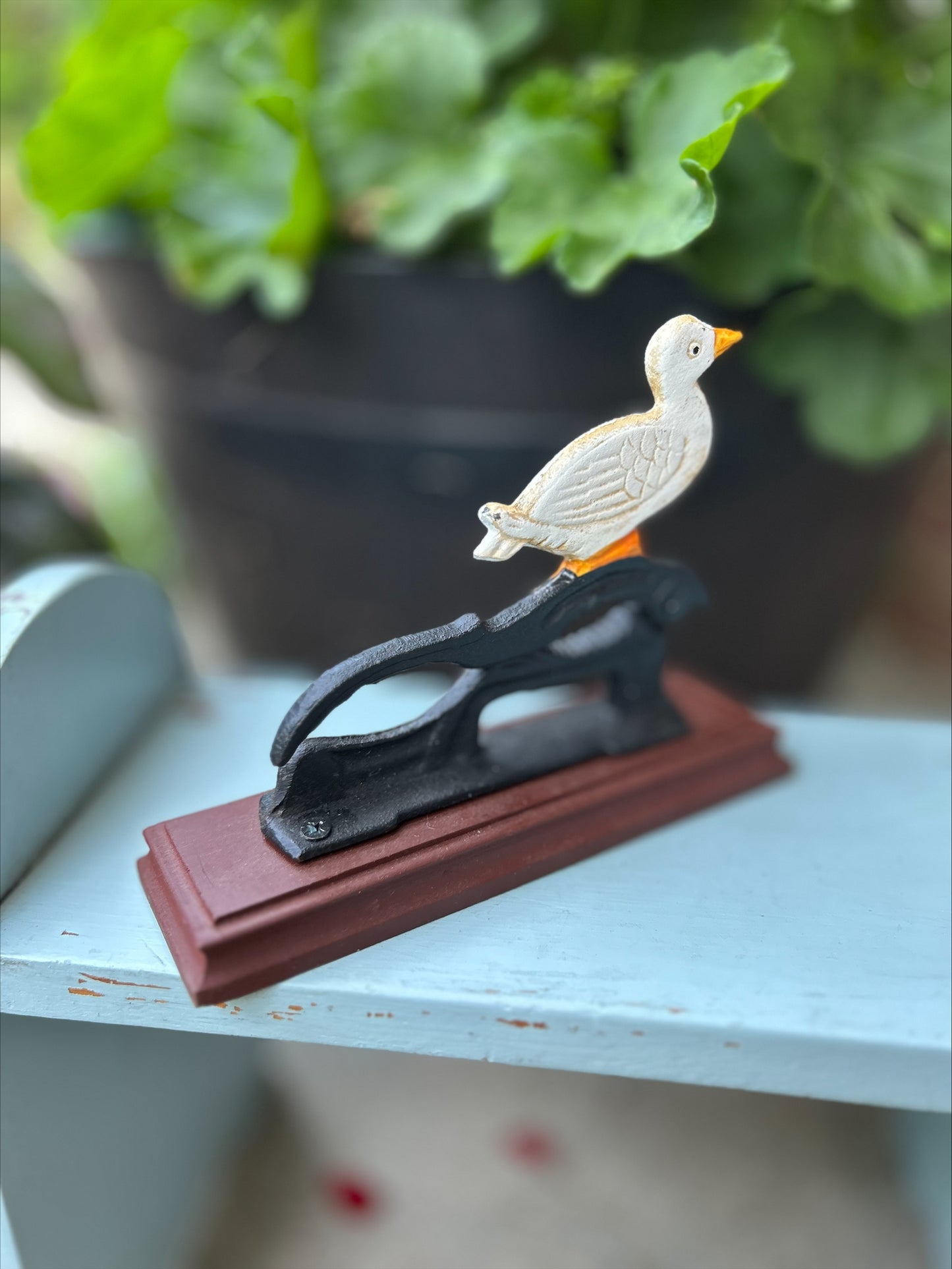 Vintage Cast Iron Duck Nutcracker on Wood Base