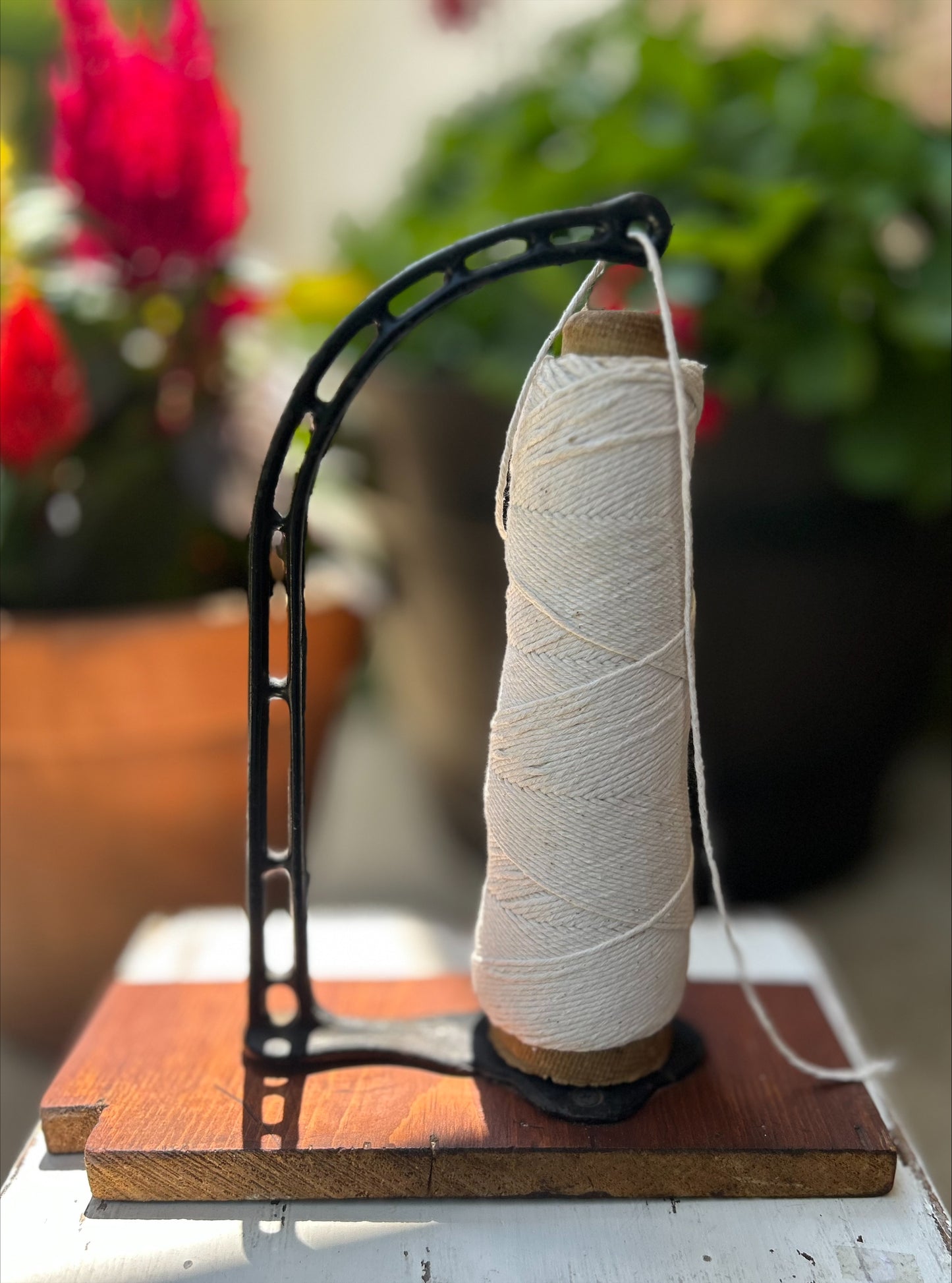Antique 1800s Merchant's Cast Iron and Wood, String Holder