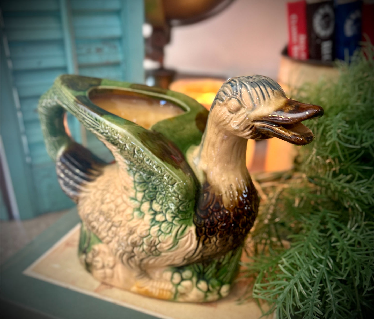Vintage Majolica Duck Pitcher/Planter