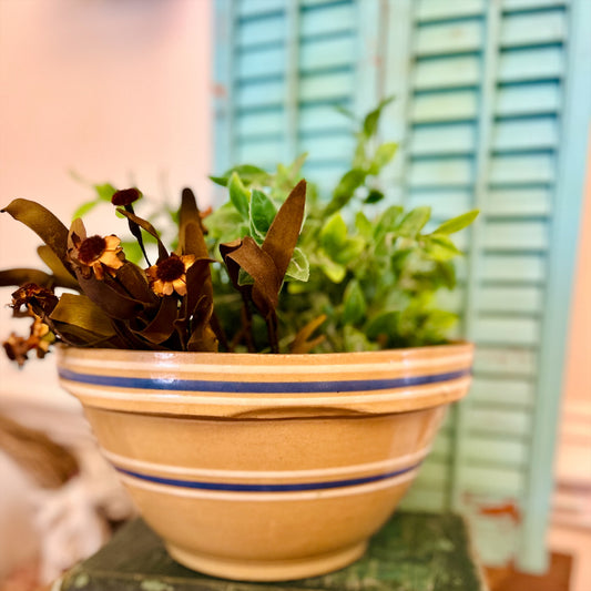 Vintage Stoneware Large Blue and White Striped Bowl No.10