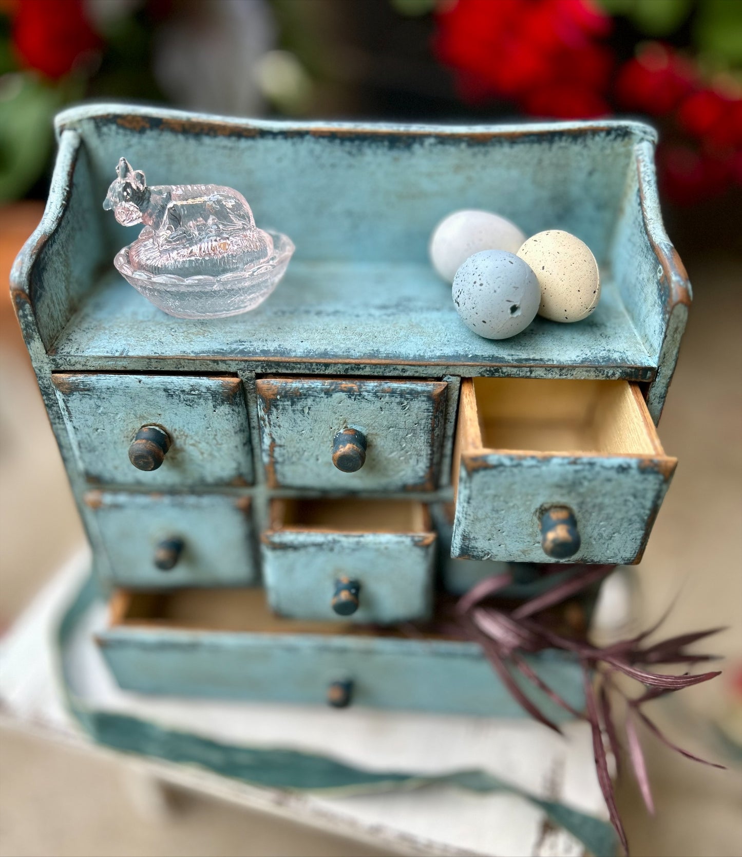 Apothecary Distressed Blue Wood Cabinet