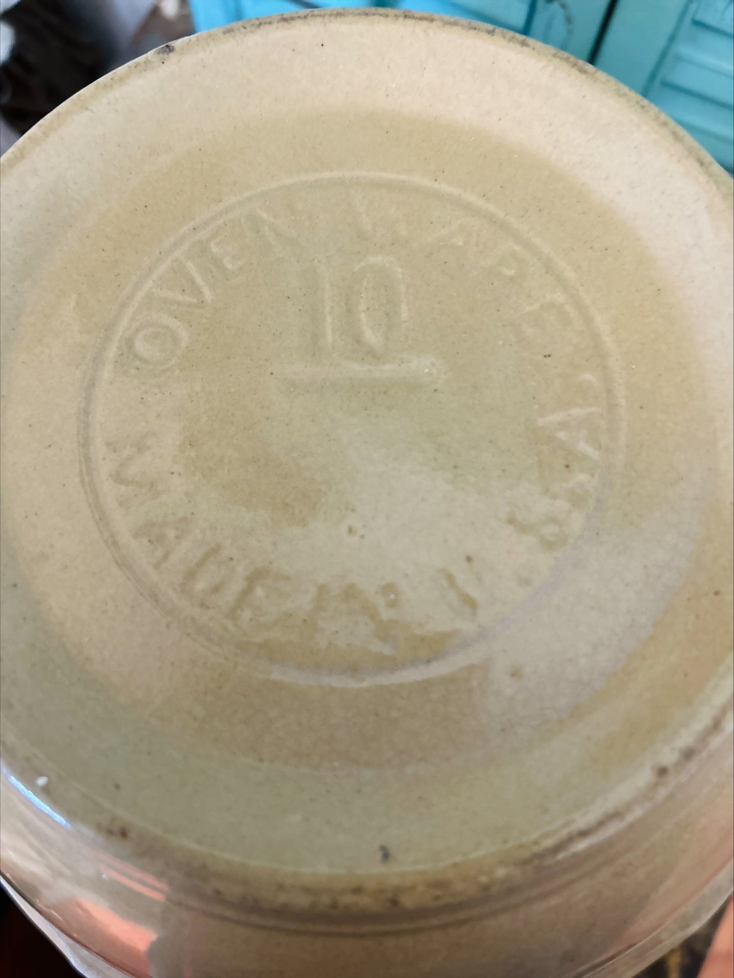 Vintage Stoneware Large Blue and White Striped Bowl No.10