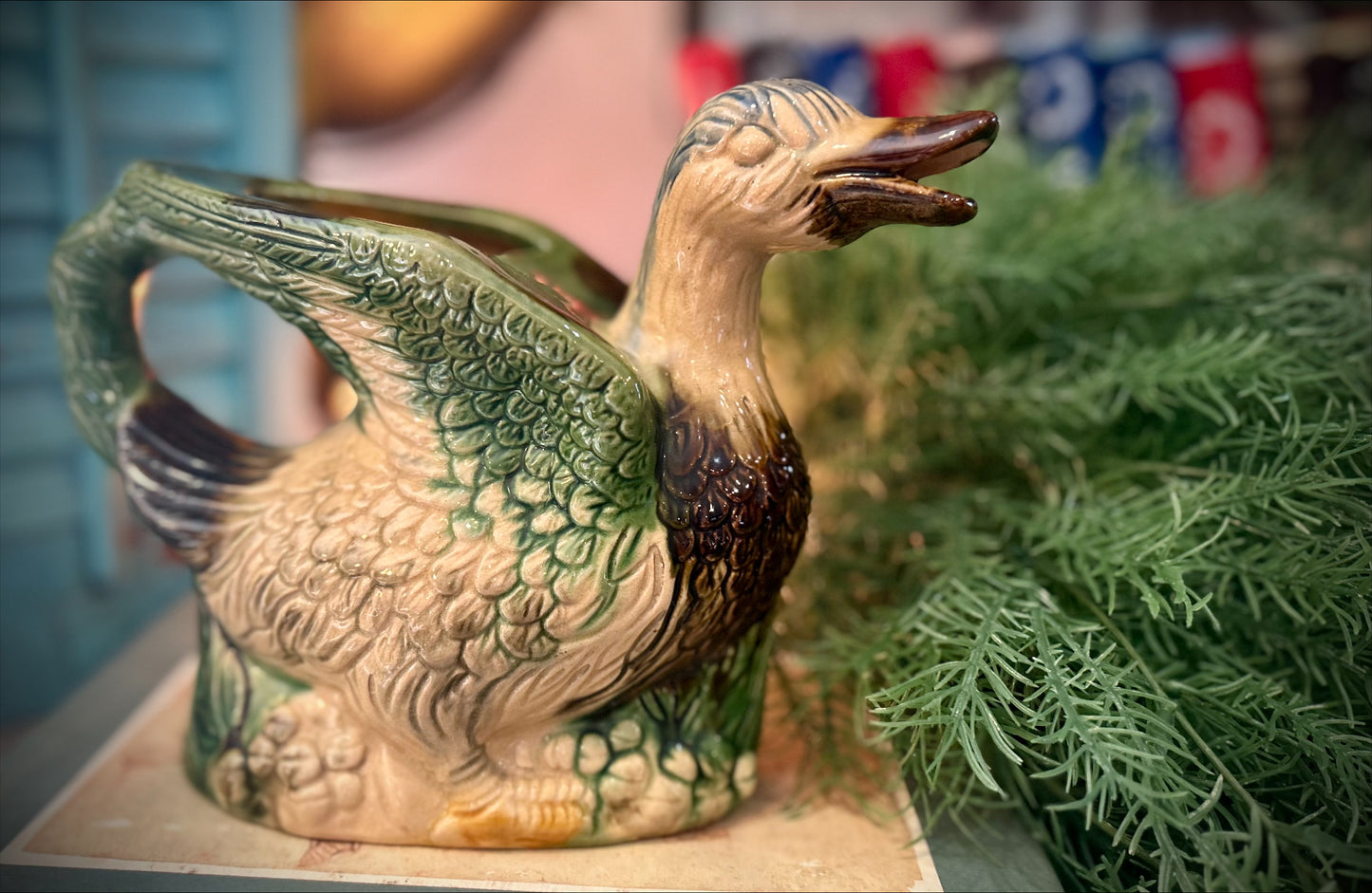 Vintage Majolica Duck Pitcher/Planter