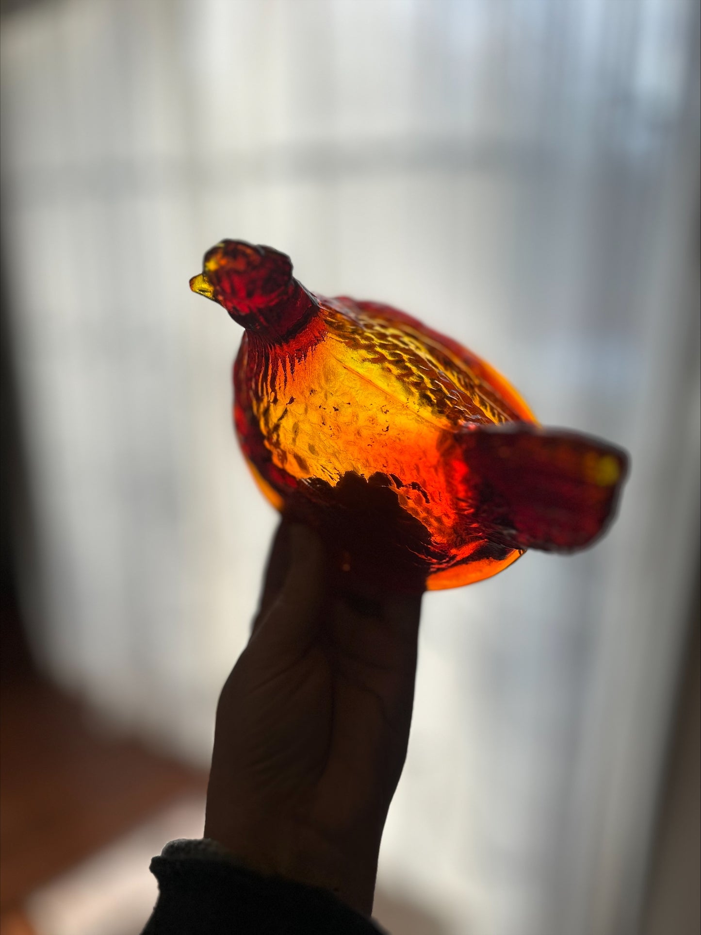 Stunning 6" Vintage L.E. Smith Amberina Flame Hen On Nest *glows under black light
