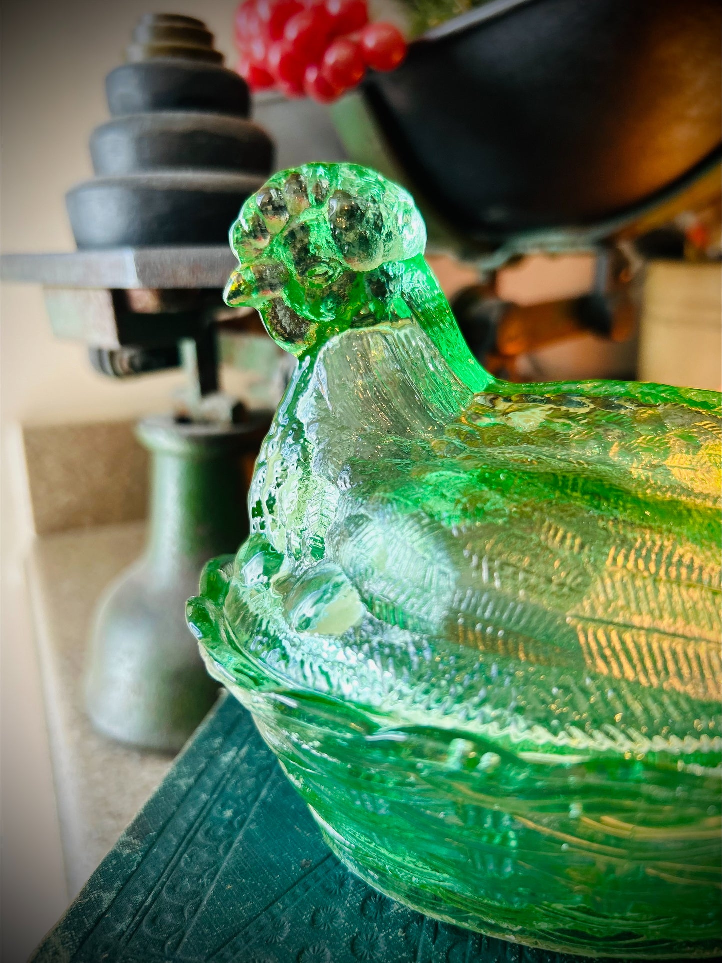 Vintage Green Hen on Nest