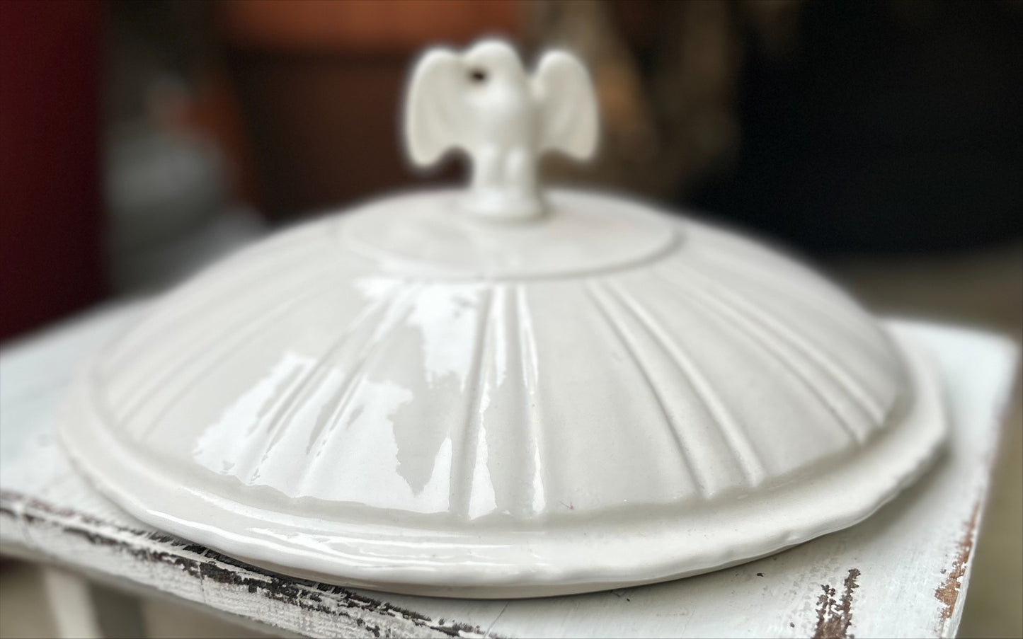 White Soup Tureen with Eagle Finial and Ladle