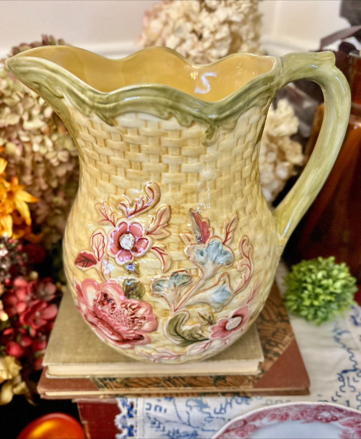 Longaberger Basketweave Floral Pitcher