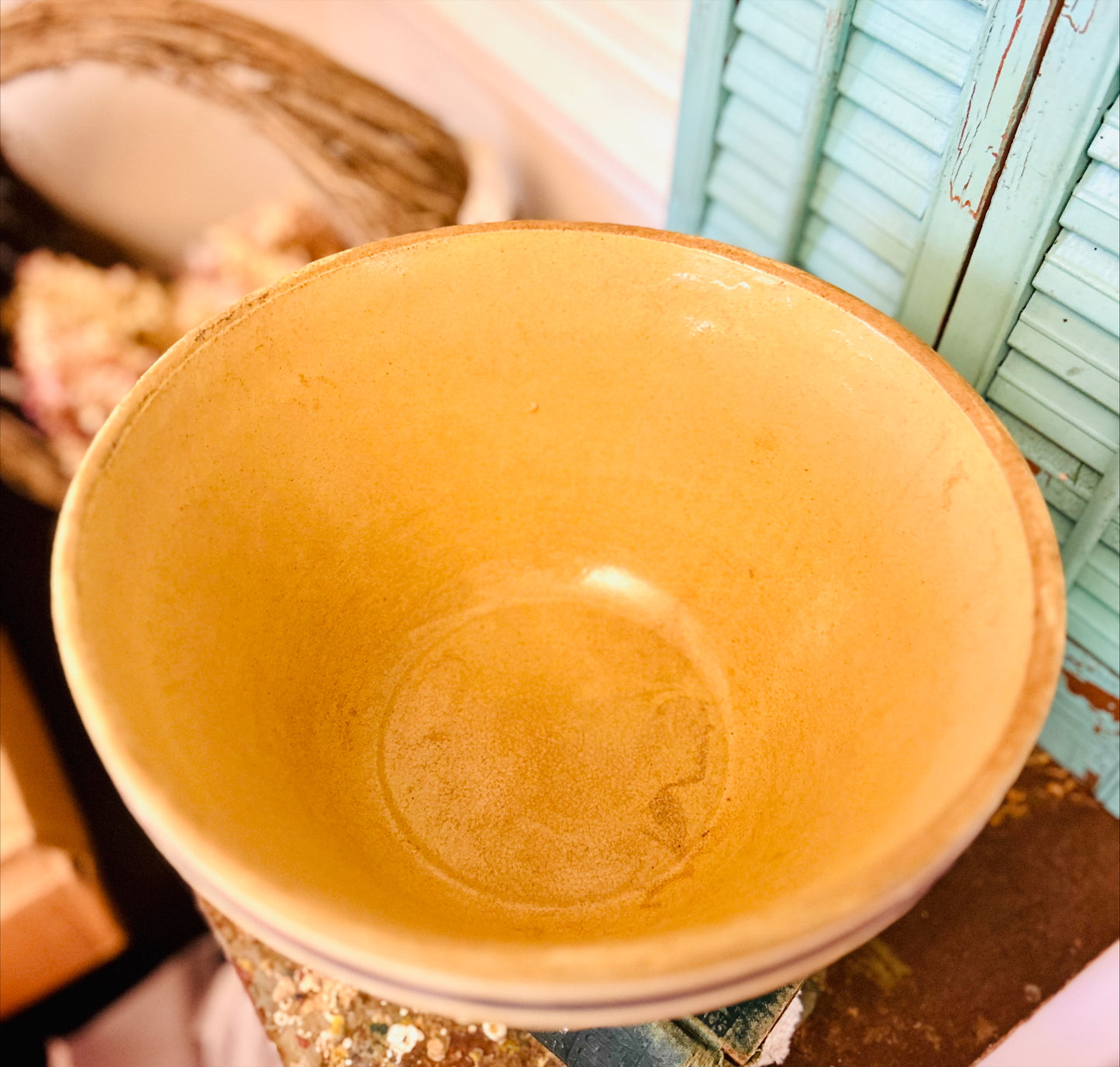 Vintage Stoneware Large Blue and White Striped Bowl No.10