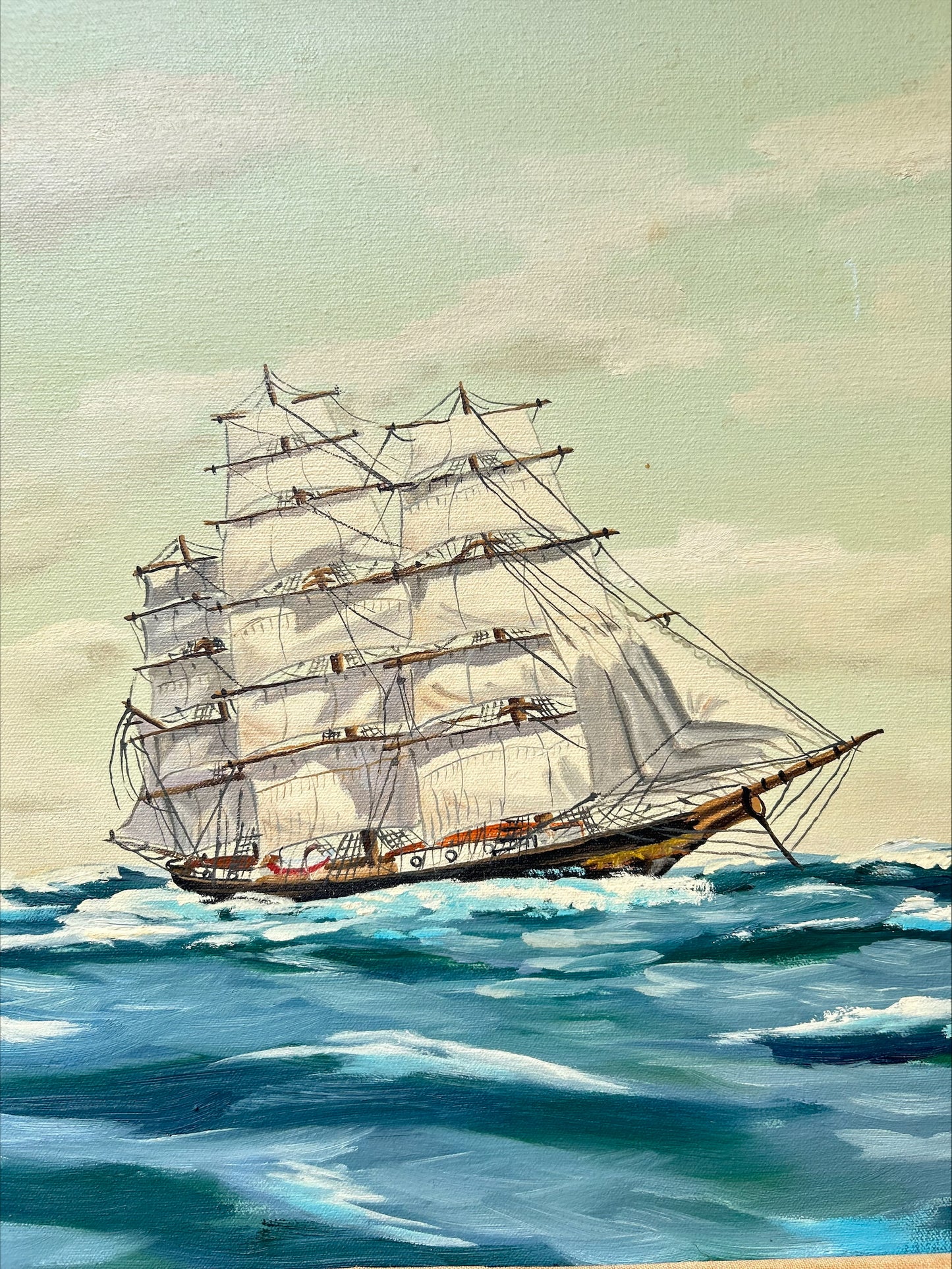 Vintage Oil on Canvas Ship Painting