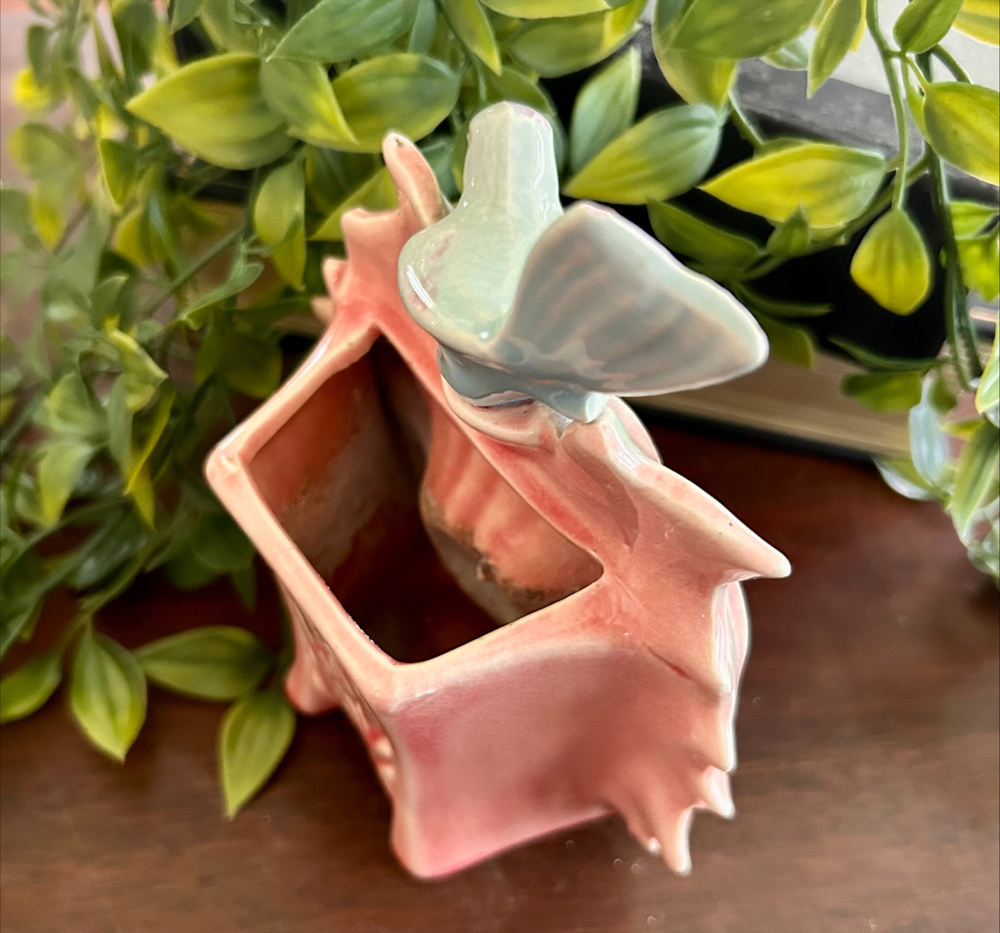 Vintage 1940's Original McCoy Song Bird Wall Pocket Sunflower Pink/Aqua
