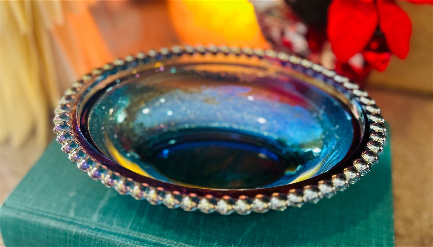 Vintage Indiana Blue Carnival Glass Hen on Nest 7" *straited/textured nest