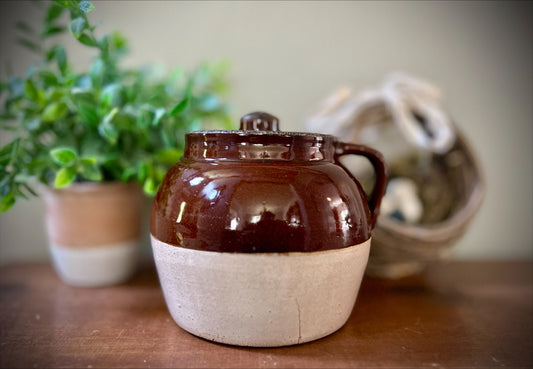 Vintage Two-Toned Brown and Tan Bean Crock #2