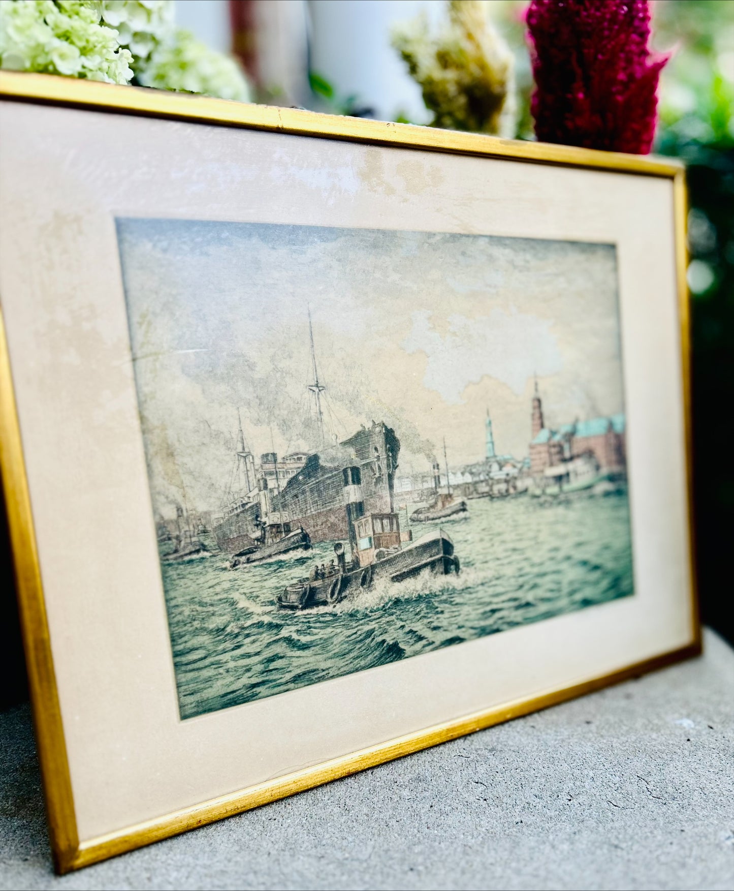 Framed Signed Lithograph- Hamburg Binnenalster by Friedrich Traulsen