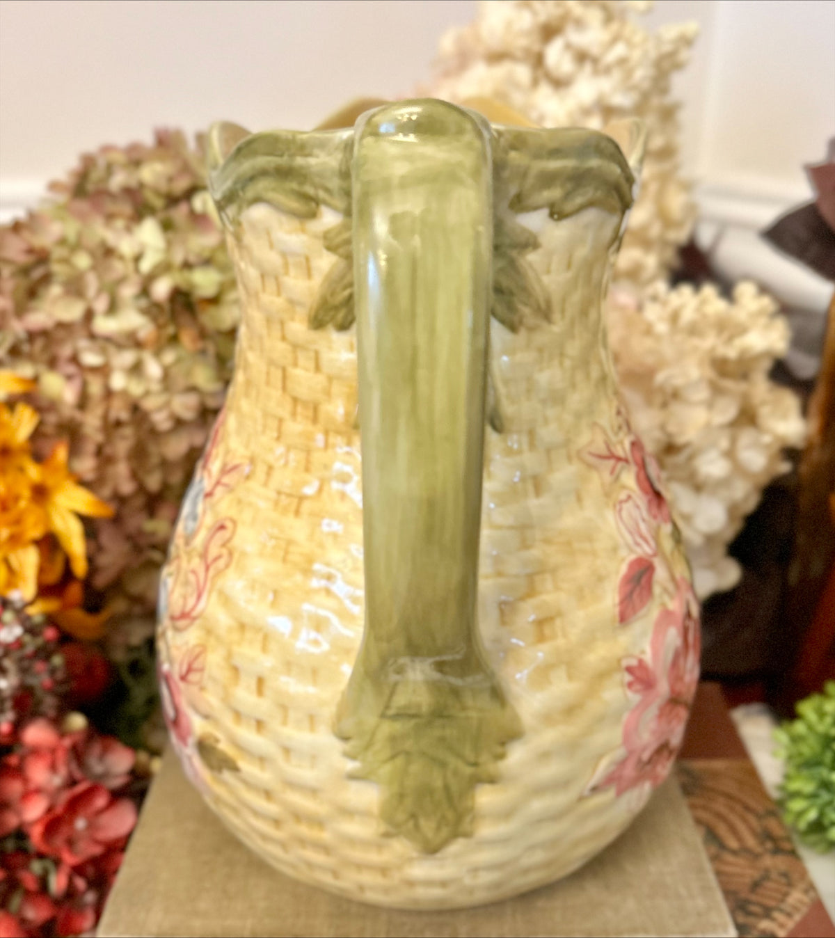 Longaberger Basketweave Floral Pitcher