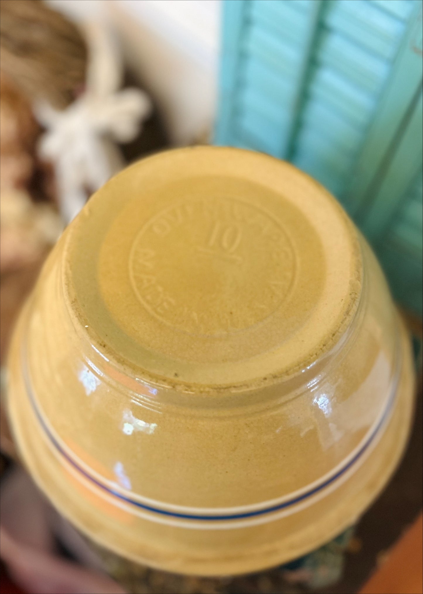 Vintage Stoneware Large Blue and White Striped Bowl No.10