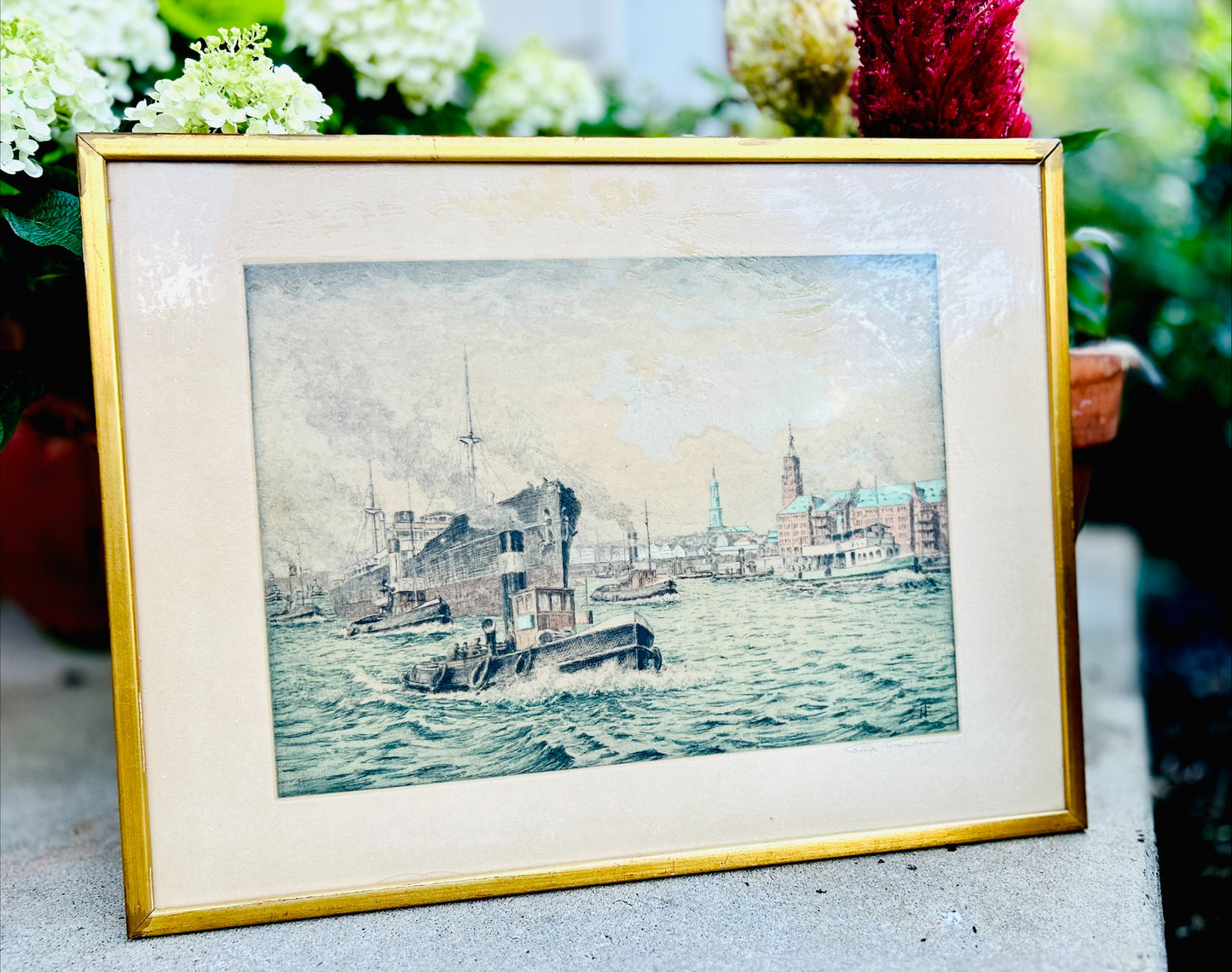 Framed Signed Lithograph- Hamburg Binnenalster by Friedrich Traulsen
