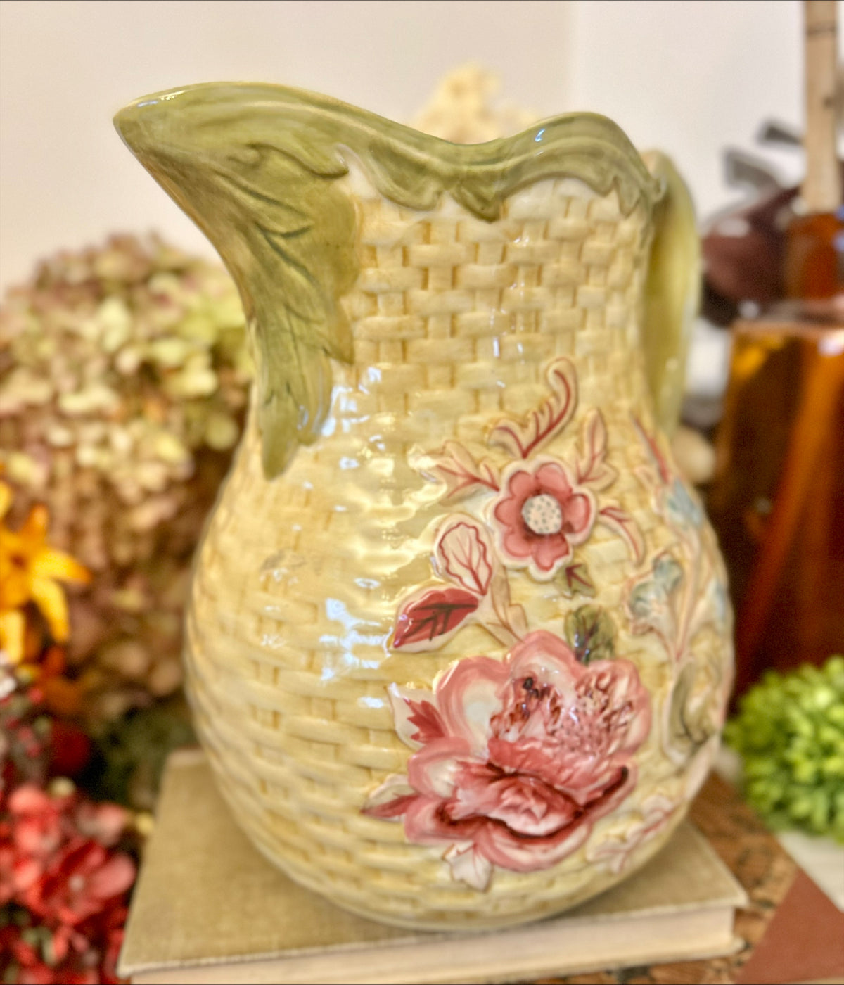 Longaberger Basketweave Floral Pitcher