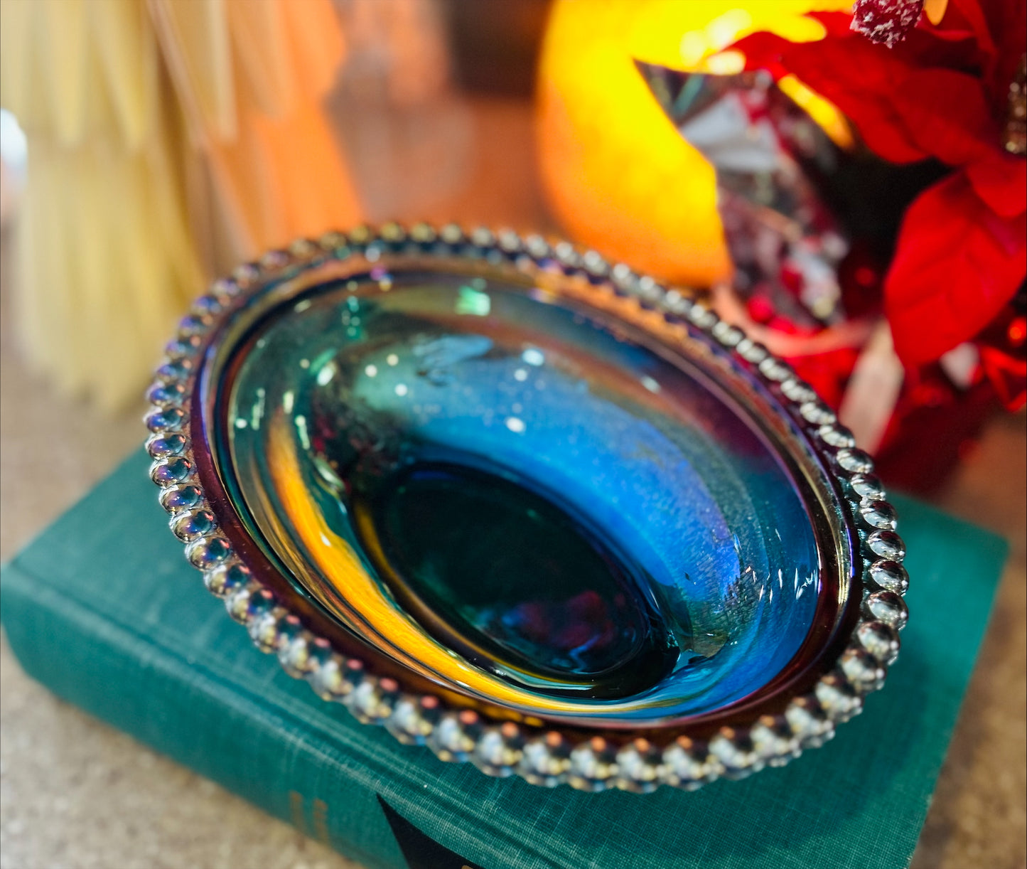 Vintage Indiana Blue Carnival Glass Hen on Nest 7" *straited/textured nest