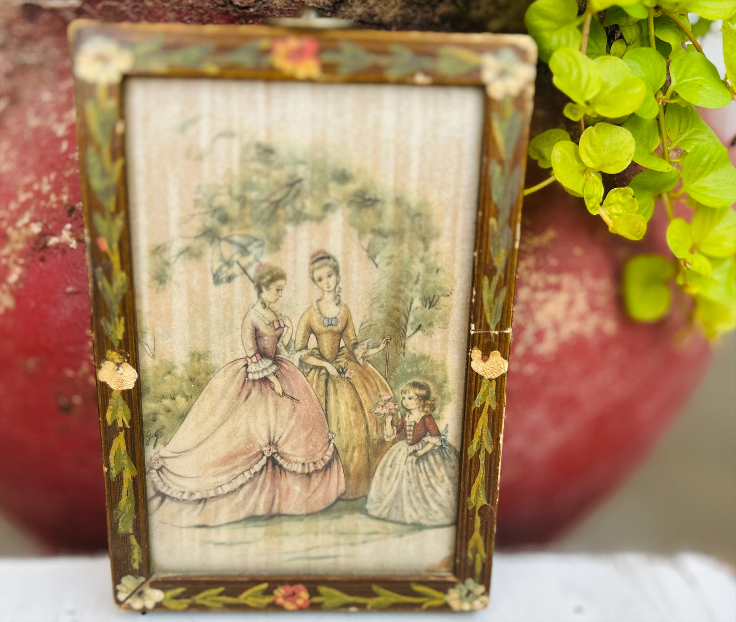 French Vintage Hand Painted on Silk Print.