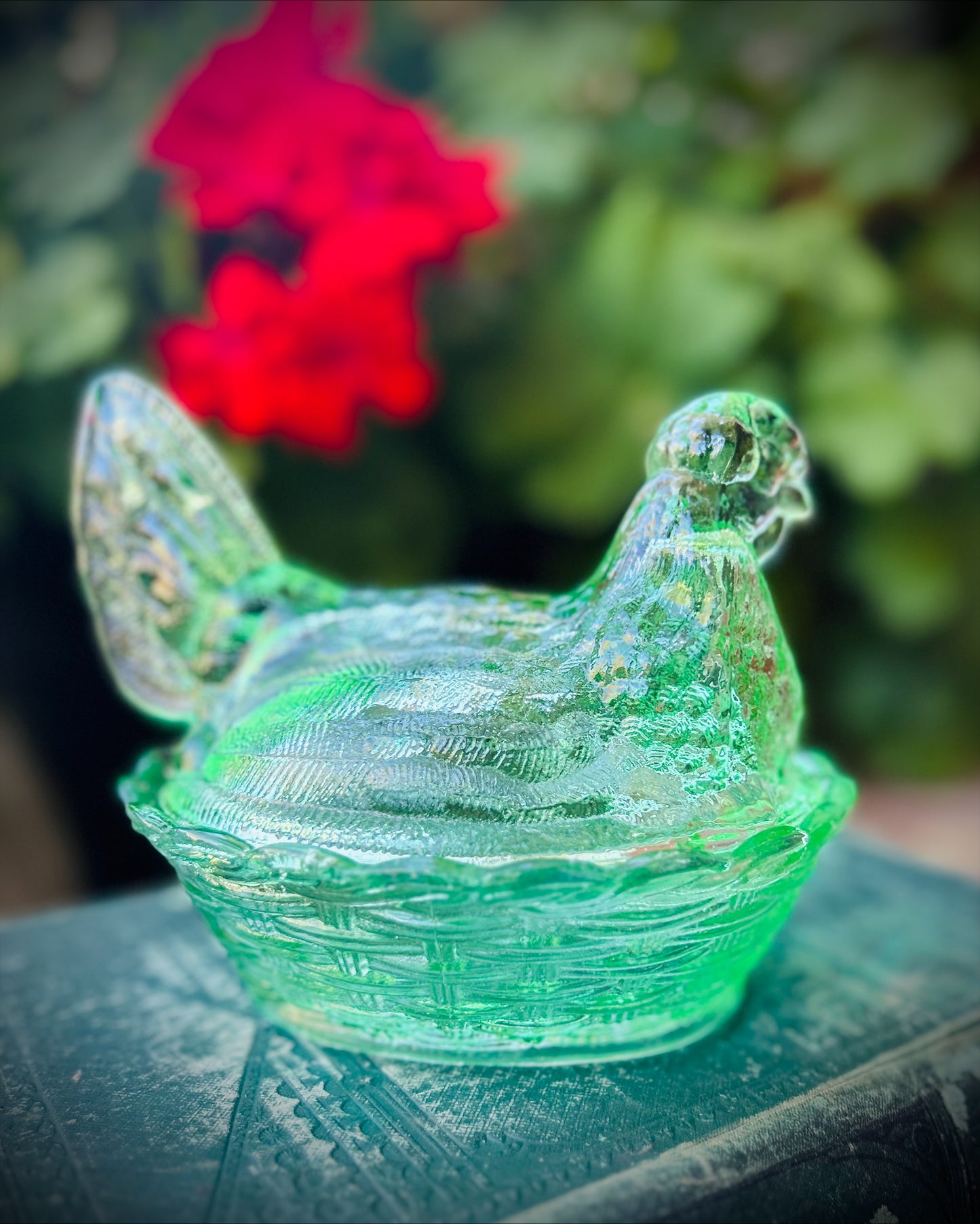 Vintage Green Hen on Nest