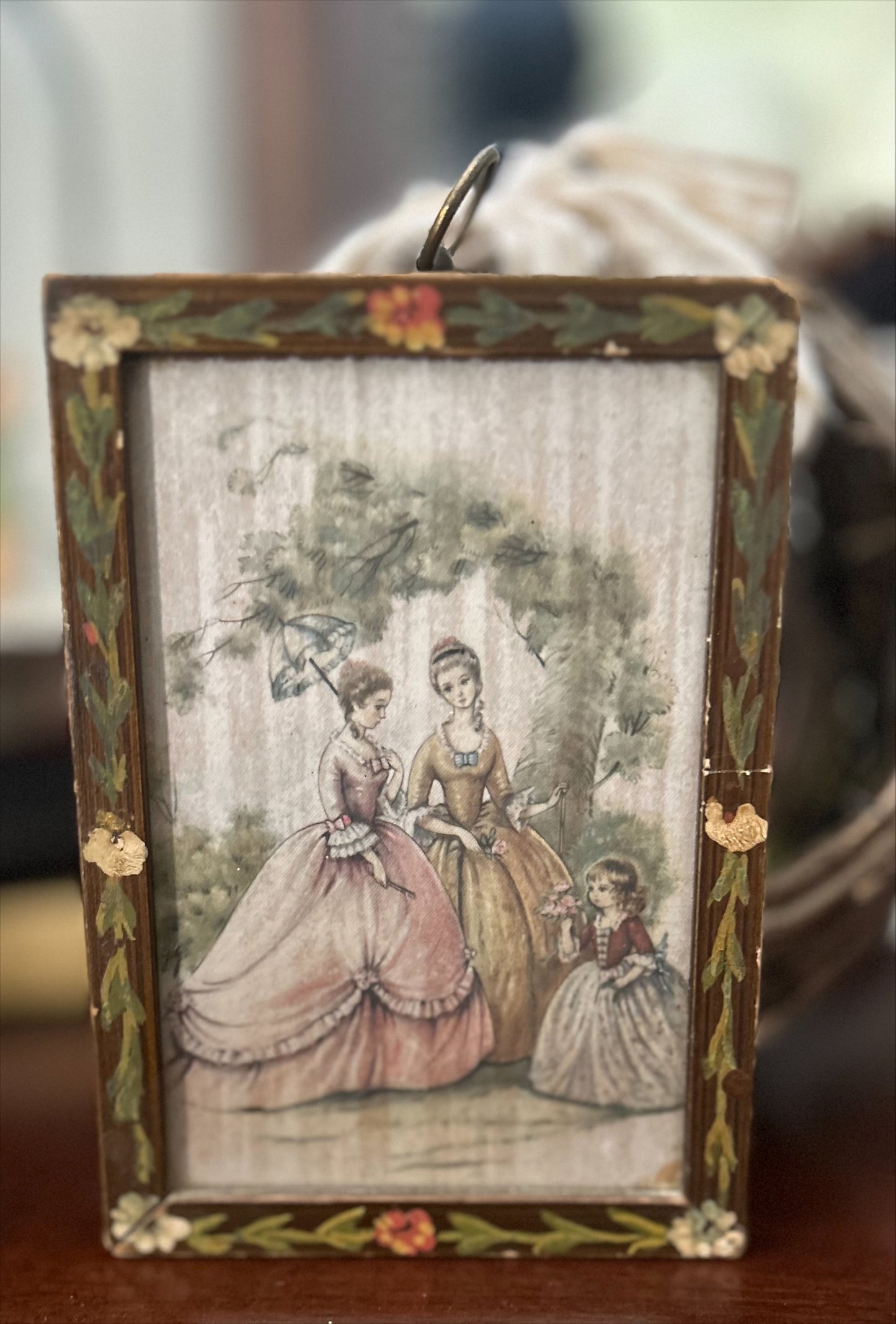 French Vintage Hand Painted on Silk Print.