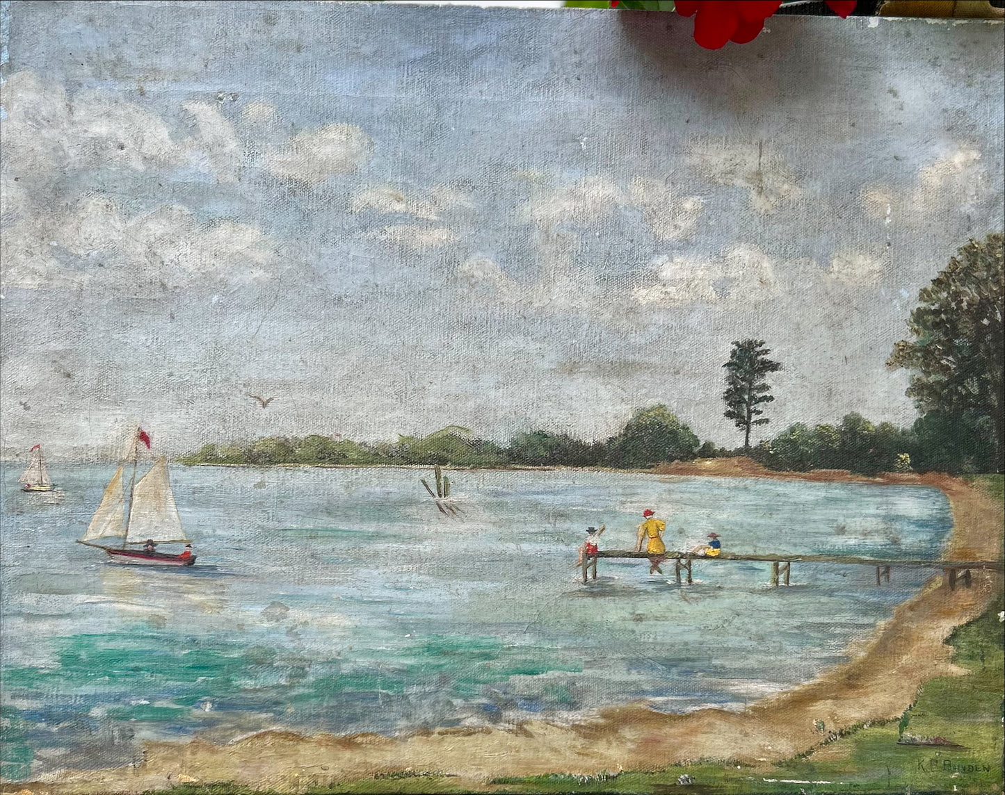 Vintage/Antique Coastal Painting on Canvas Unframed