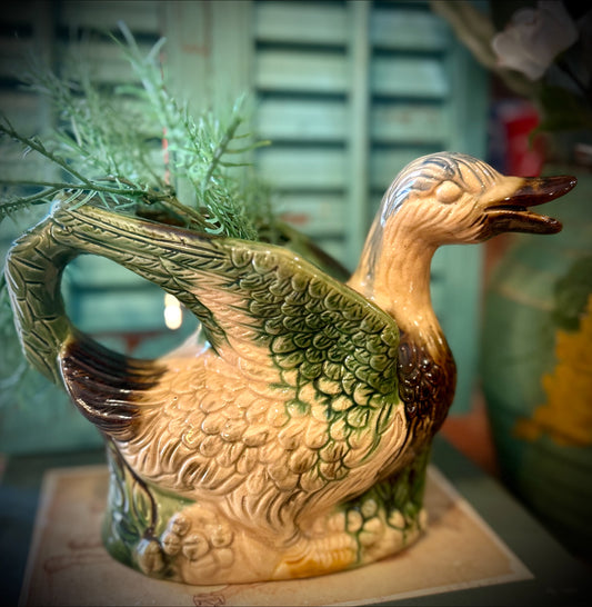 Vintage Majolica Duck Pitcher/Planter