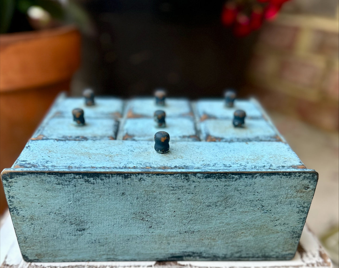 Apothecary Distressed Blue Wood Cabinet