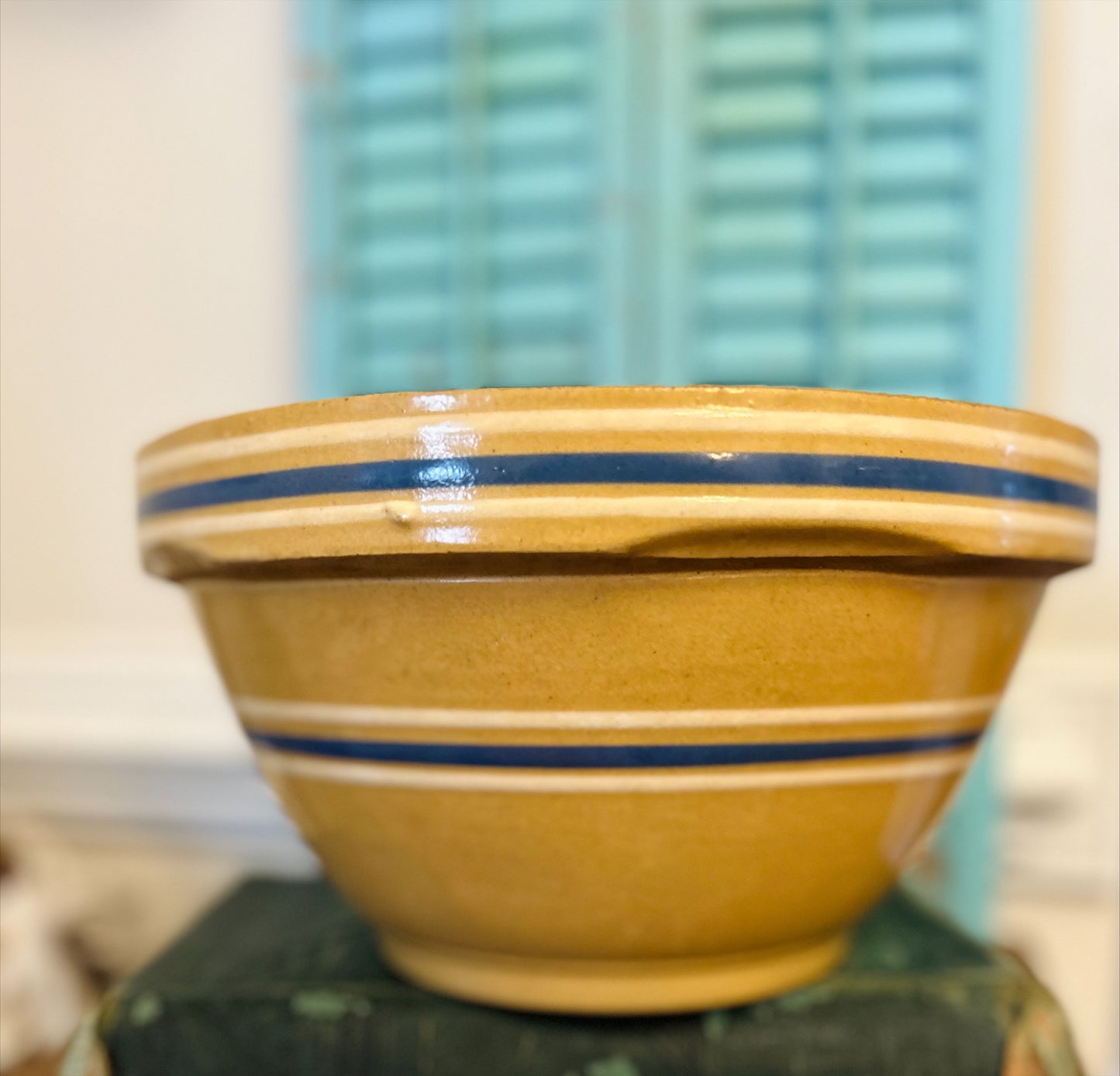 Vintage Stoneware Large Blue and White Striped Bowl No.10