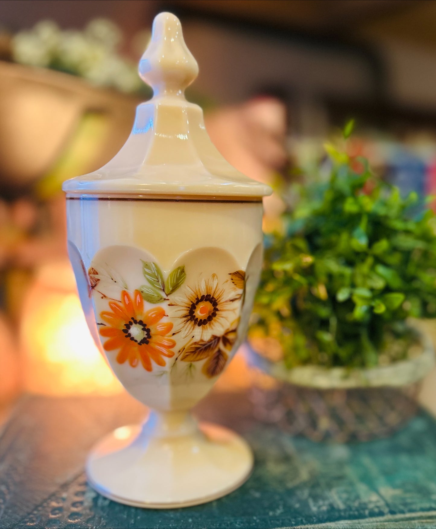 Westmoreland Almond Custard Milk Glass Footed Candy Dish