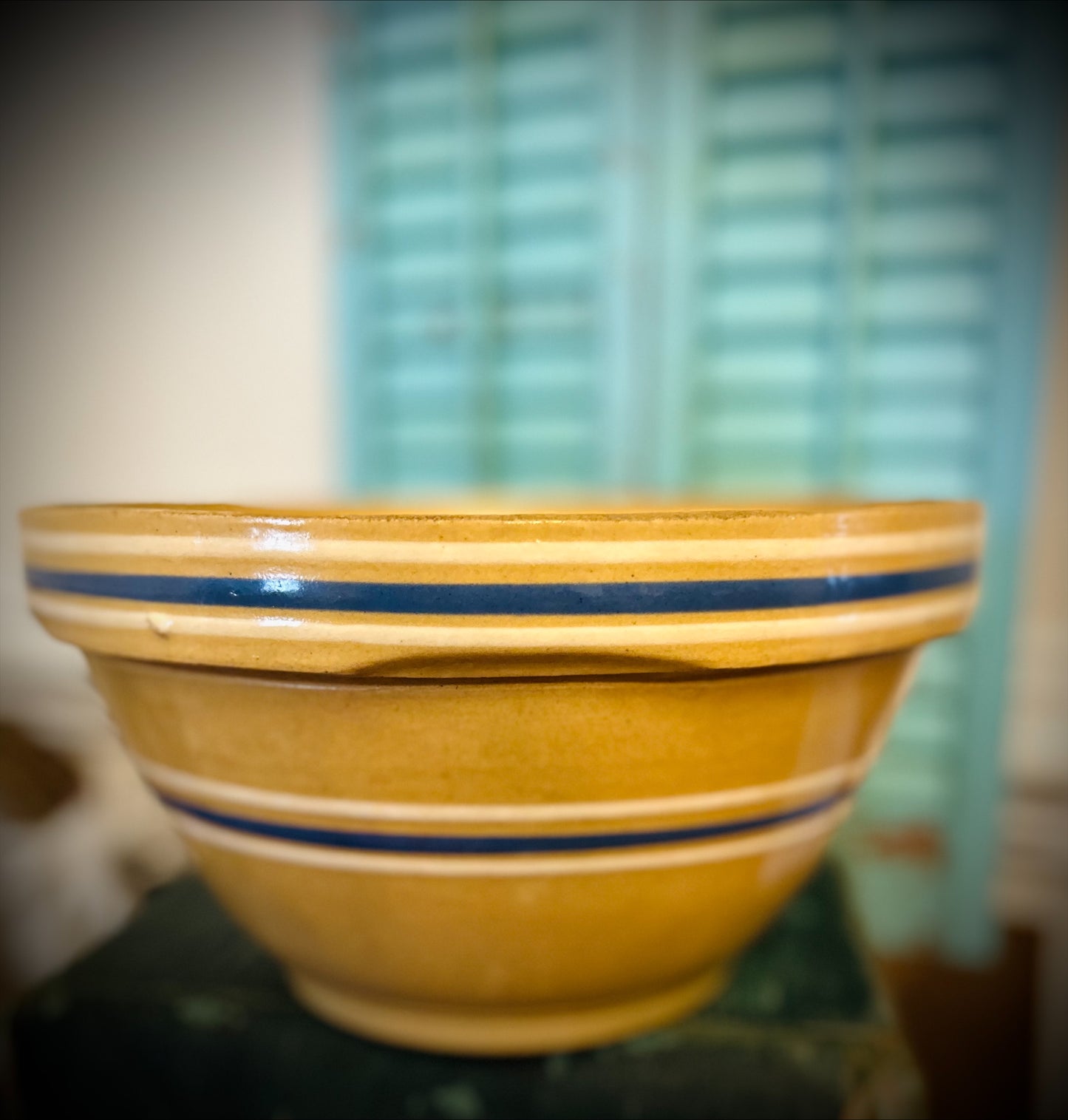Vintage Stoneware Large Blue and White Striped Bowl No.10