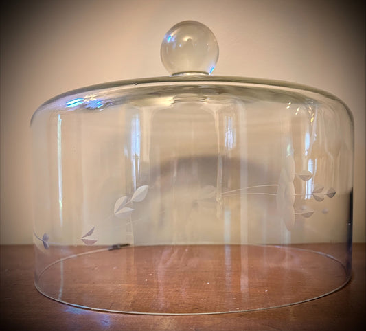 VNTG Princess House Heritage Crystal Etched Glass Cake Plate Dome 10"