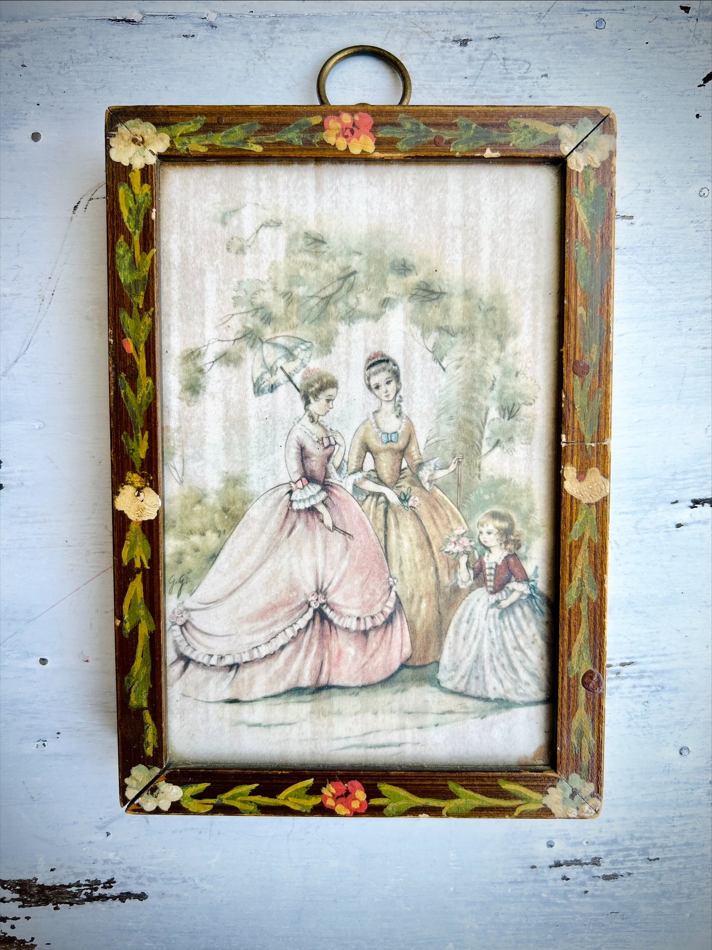 French Vintage Hand Painted on Silk Print.
