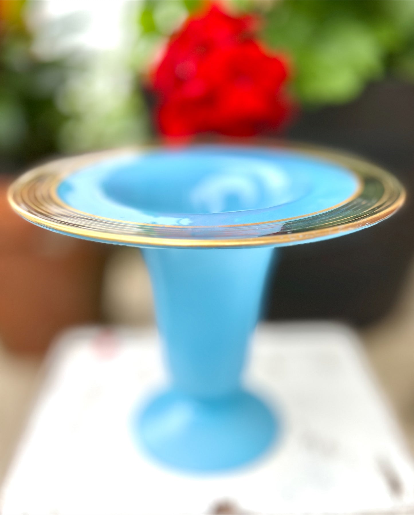 WestMorland (Unsigned) Satin Blue Vase Gold Rim
