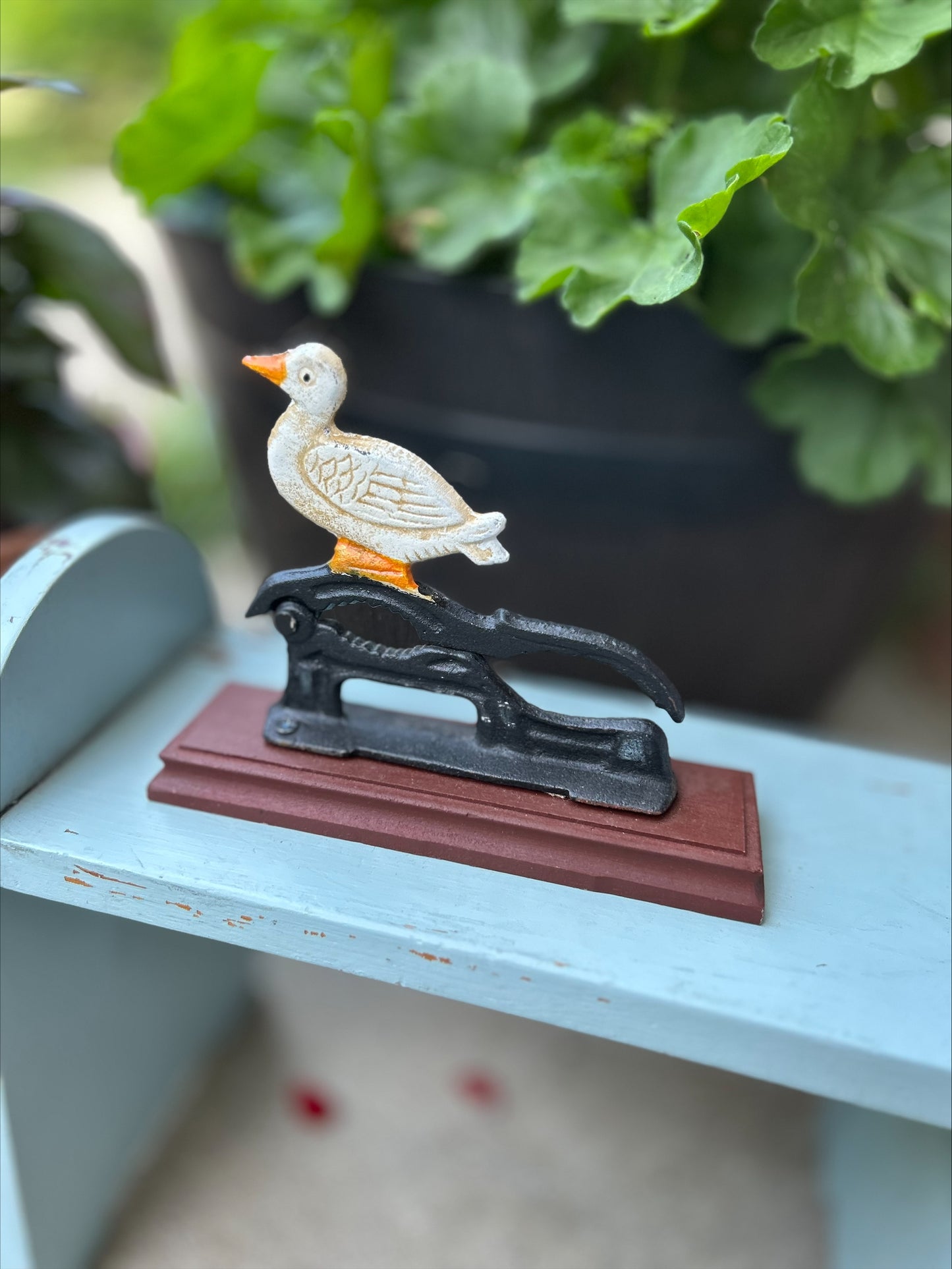 Vintage Cast Iron Duck Nutcracker on Wood Base