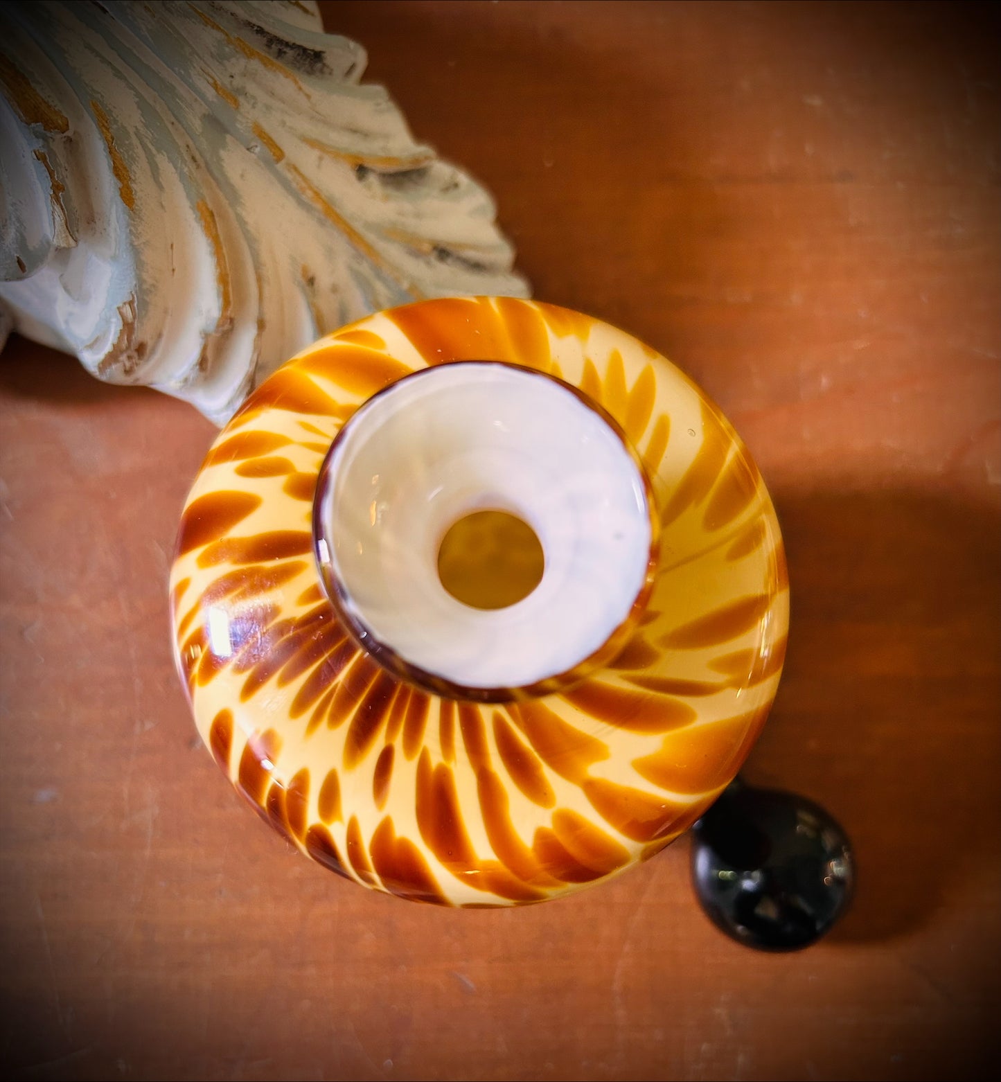 Tortoise Shell Blown Glass Perfume Bottle with Black Stopper Murano Style