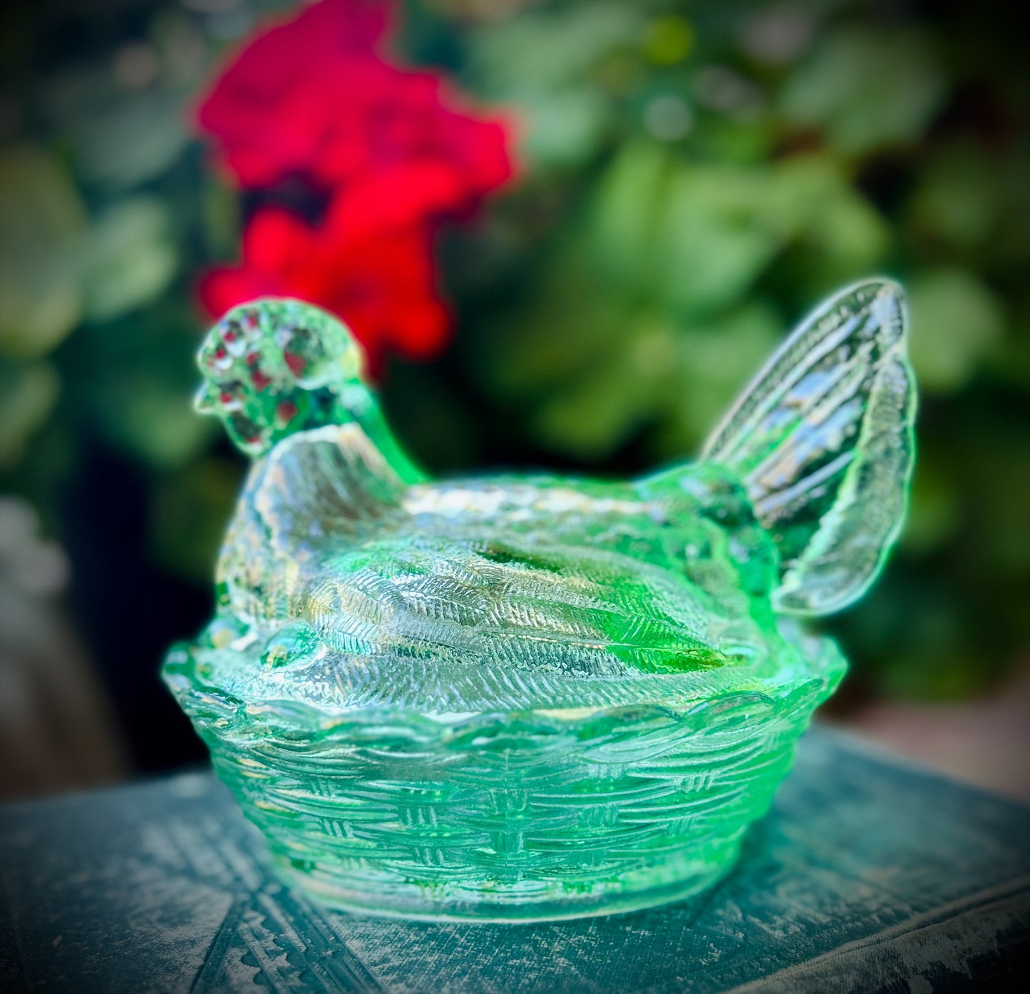 Vintage Green Hen on Nest