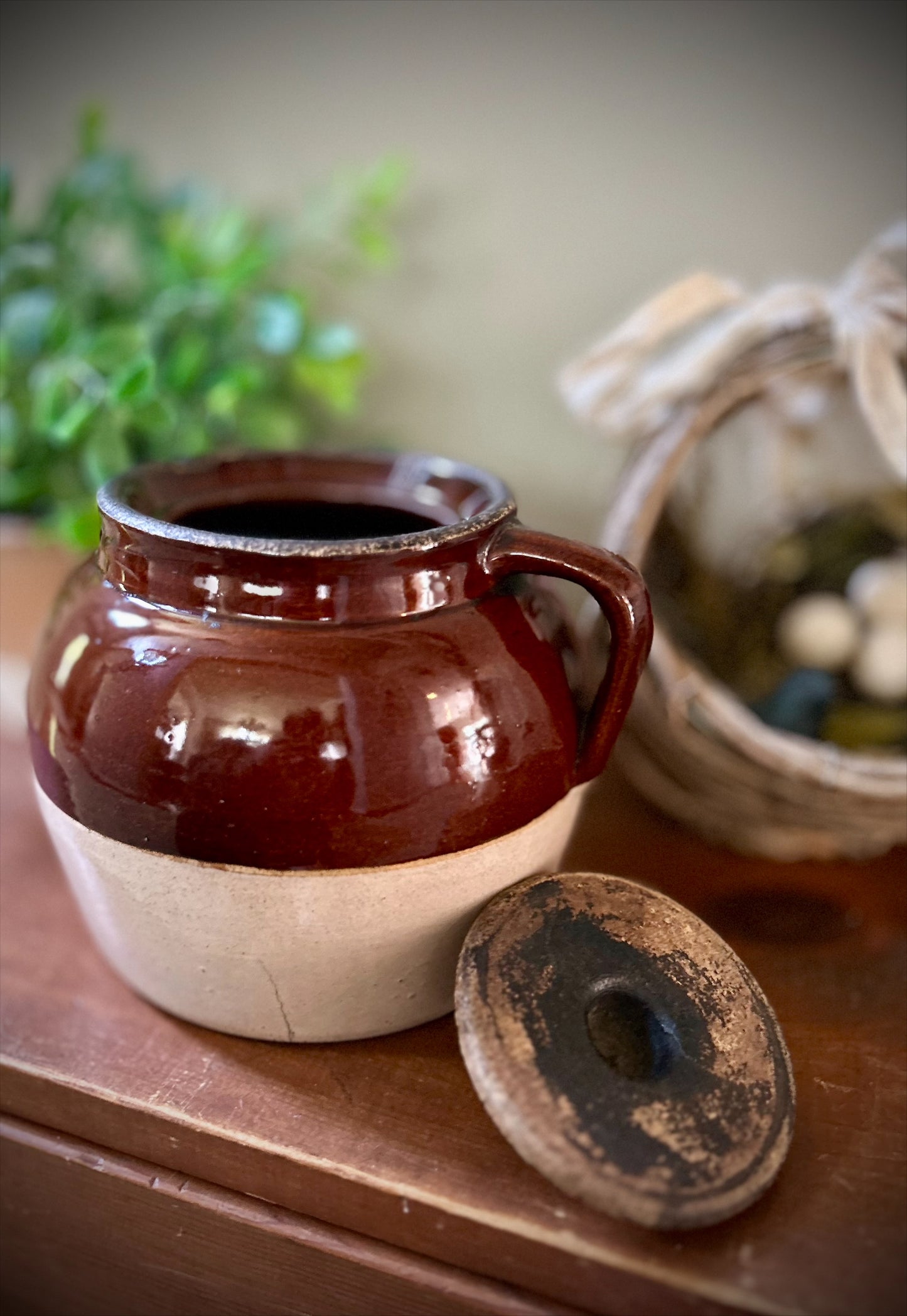 Vintage Two-Toned Brown and Tan Bean Crock #2