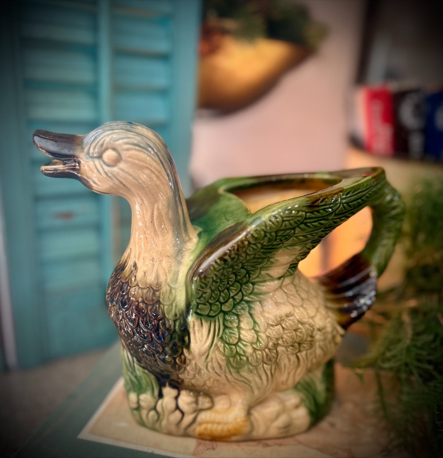 Vintage Majolica Duck Pitcher/Planter