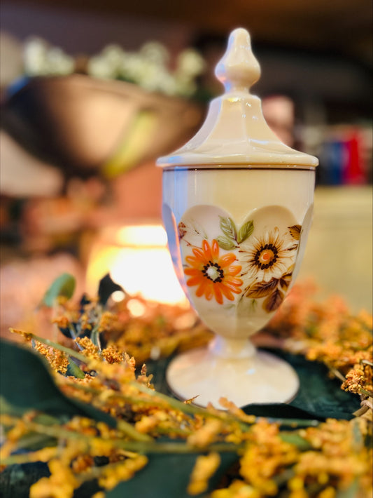 Westmoreland Almond Custard Milk Glass Footed Candy Dish