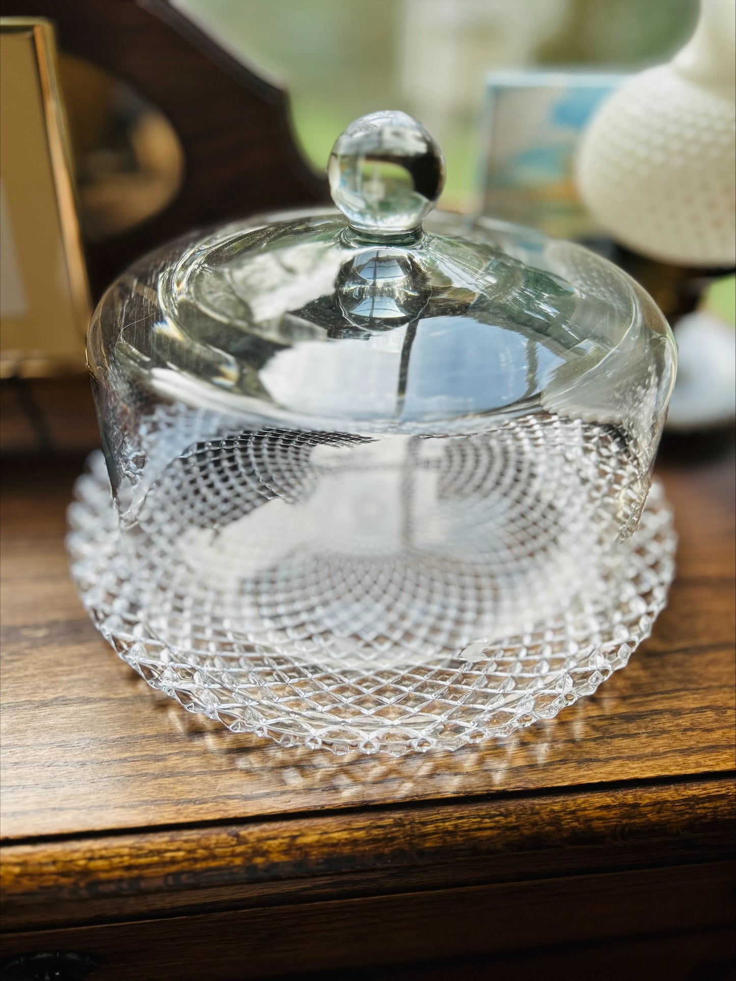 VNTG Princess House Heritage Crystal Etched Glass Cake Plate Dome 10"