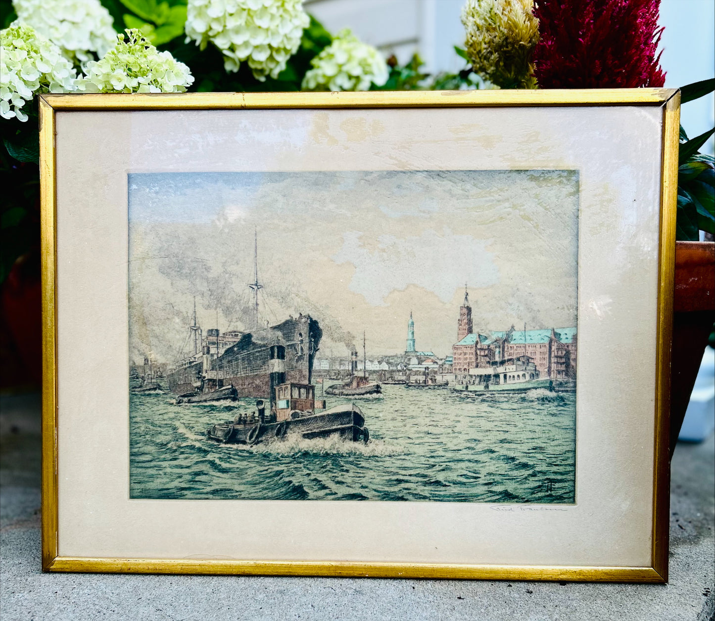 Framed Signed Lithograph- Hamburg Binnenalster by Friedrich Traulsen