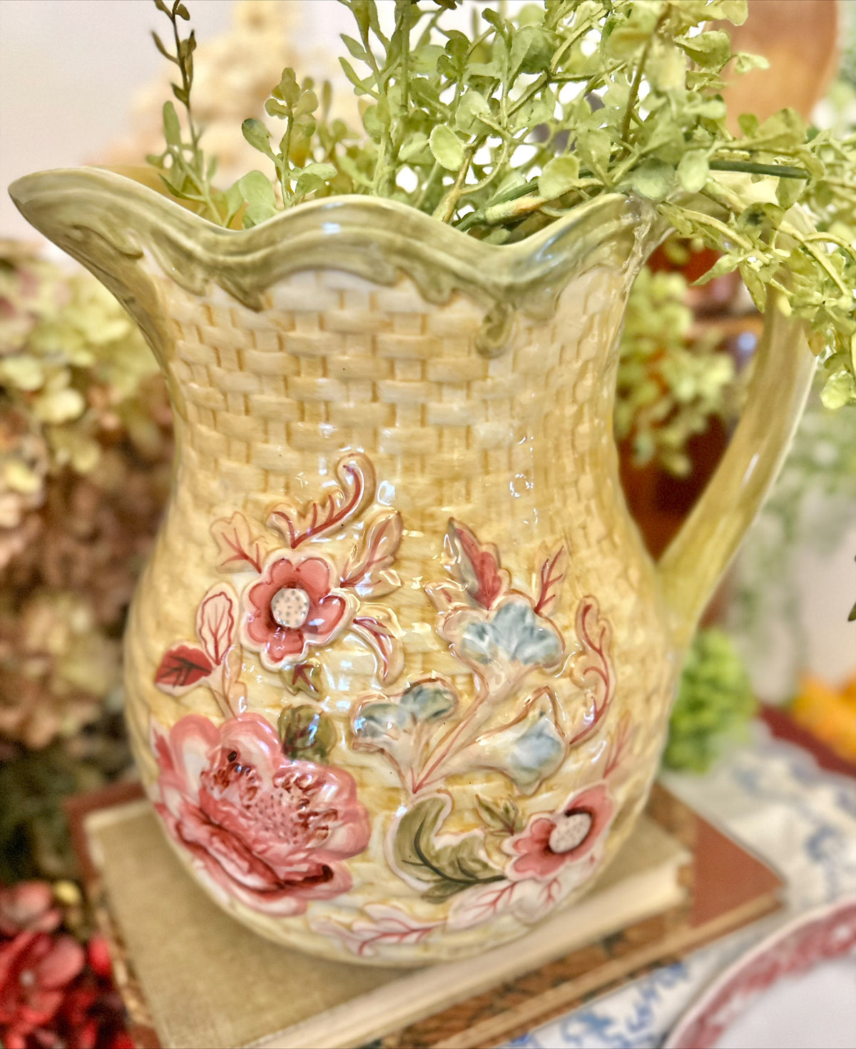 Longaberger Basketweave Floral Pitcher