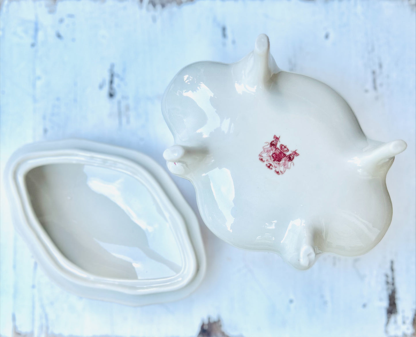 Dark Pink and Cream Transferware Trinket Box