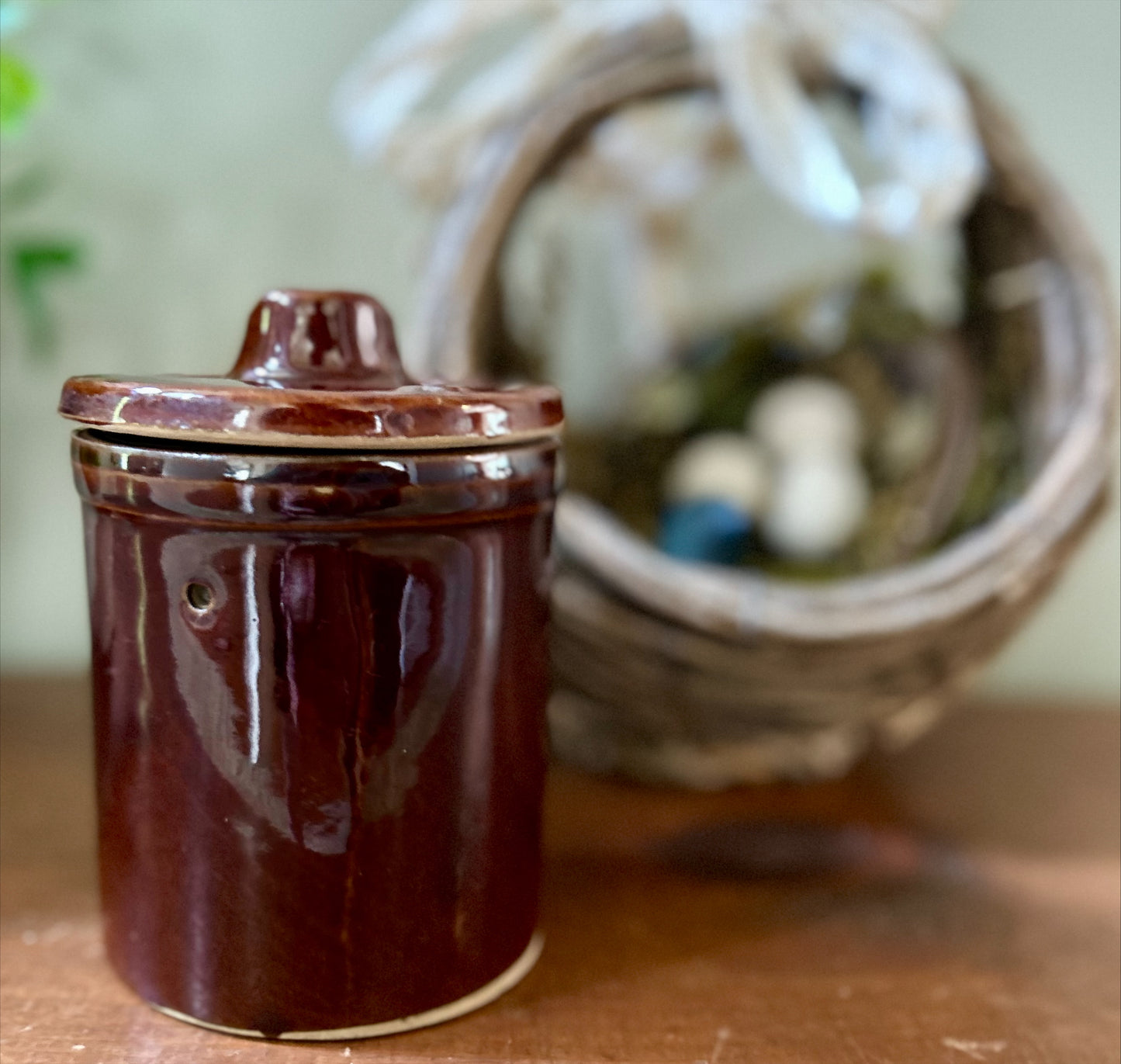 Vintage Brown Stoneware Cheese Crock